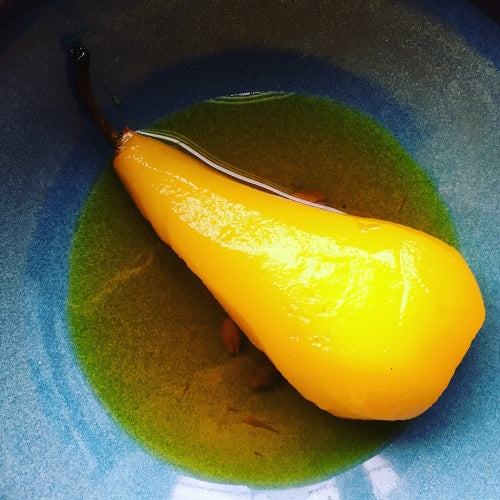 Poached Pears in Wine & Cardamom by Julie Ward
