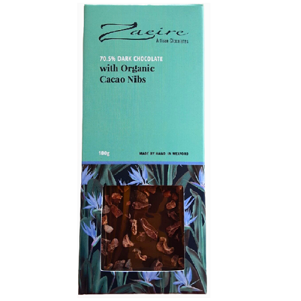 Zaeire Artisan Chocolates 70.5% Dark Chocolate with Organic Cacao Nibs 100g