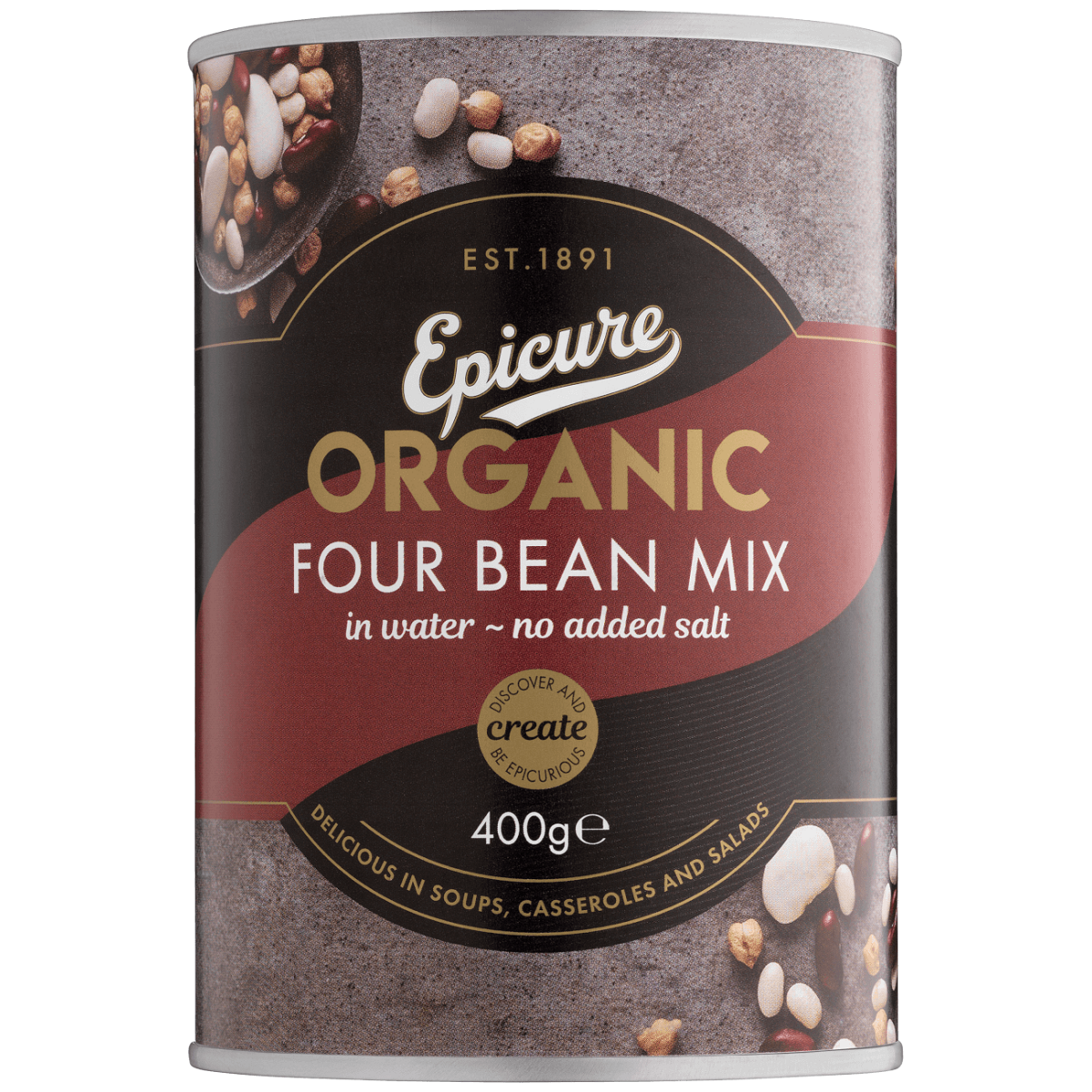 Epicure Organic Four Bean Mix in water no added salt 400g