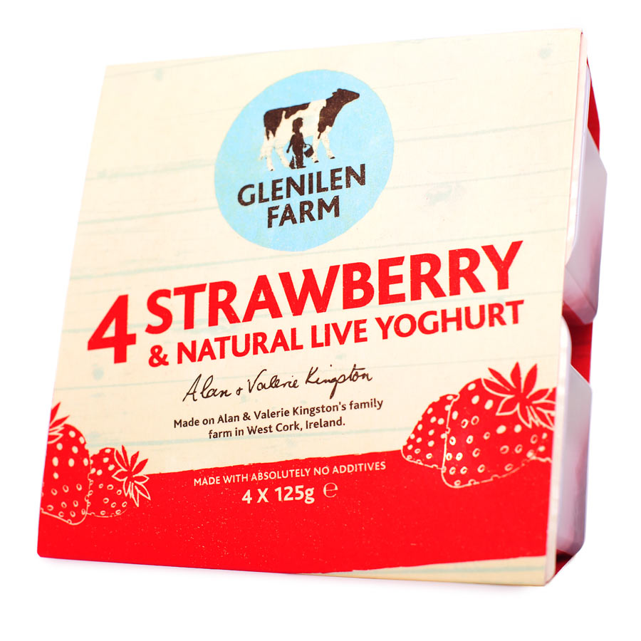 Glenilen Farm 4 Strawberry &amp; Natural Live Yogurt 4x125g