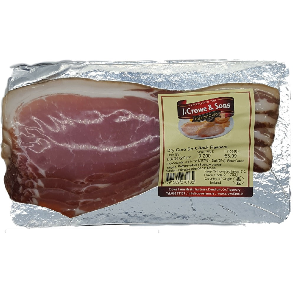 J. Crowe &amp; Sons Dry Cure Smoked Back Rashers 200g