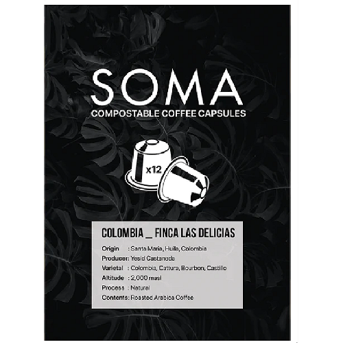 Soma Compostable Coffee Capsules Columbia Finca Las Delcias 12 pods