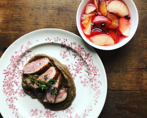 Smoky Honey Aubergines, Quick Pickled Apple & Pan-fried Skeaghnore Duck Breast by Trish Deseine