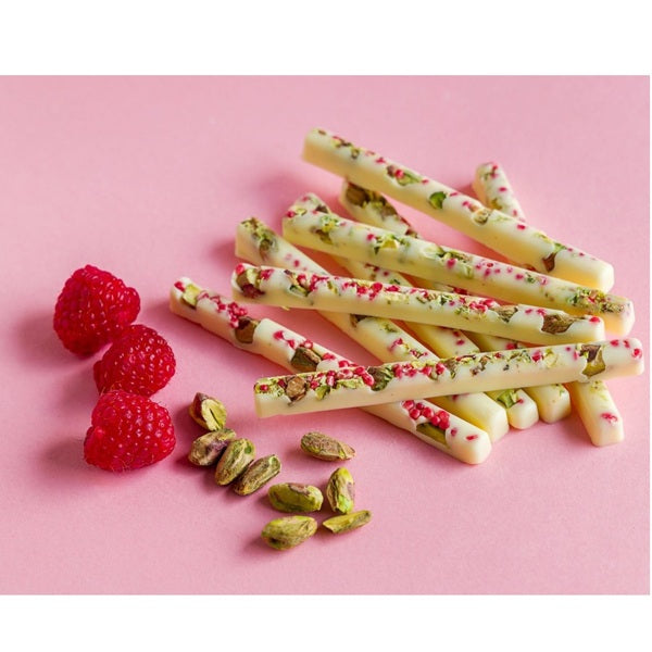 Cocoa By Judit Gealáin White Chocolate, Raspberry & Pistachio Sticks 200g