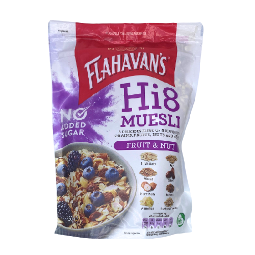 Flahavan&#39;s Hi8 Muesli Fruit &amp; Nut No Added Sugar 450g