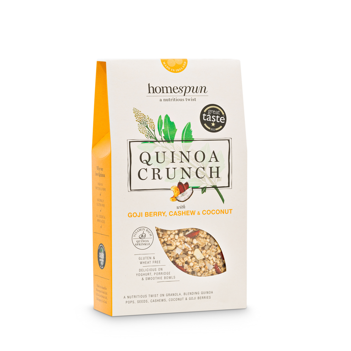 Homespun Quinoa Crunch Granola with Goji Berry, Cashew &amp; Coconut 275g