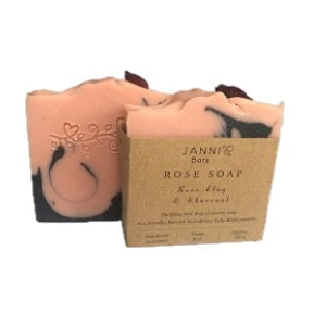Janni Bars Rose Clay &amp; Charcoal Soap 100g