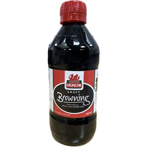 Bottle of Krunch Gravy Browning on a white background