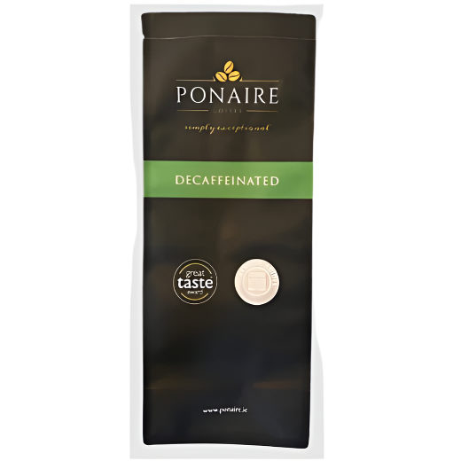 Ponaire decaffeinated coffee package on a white background