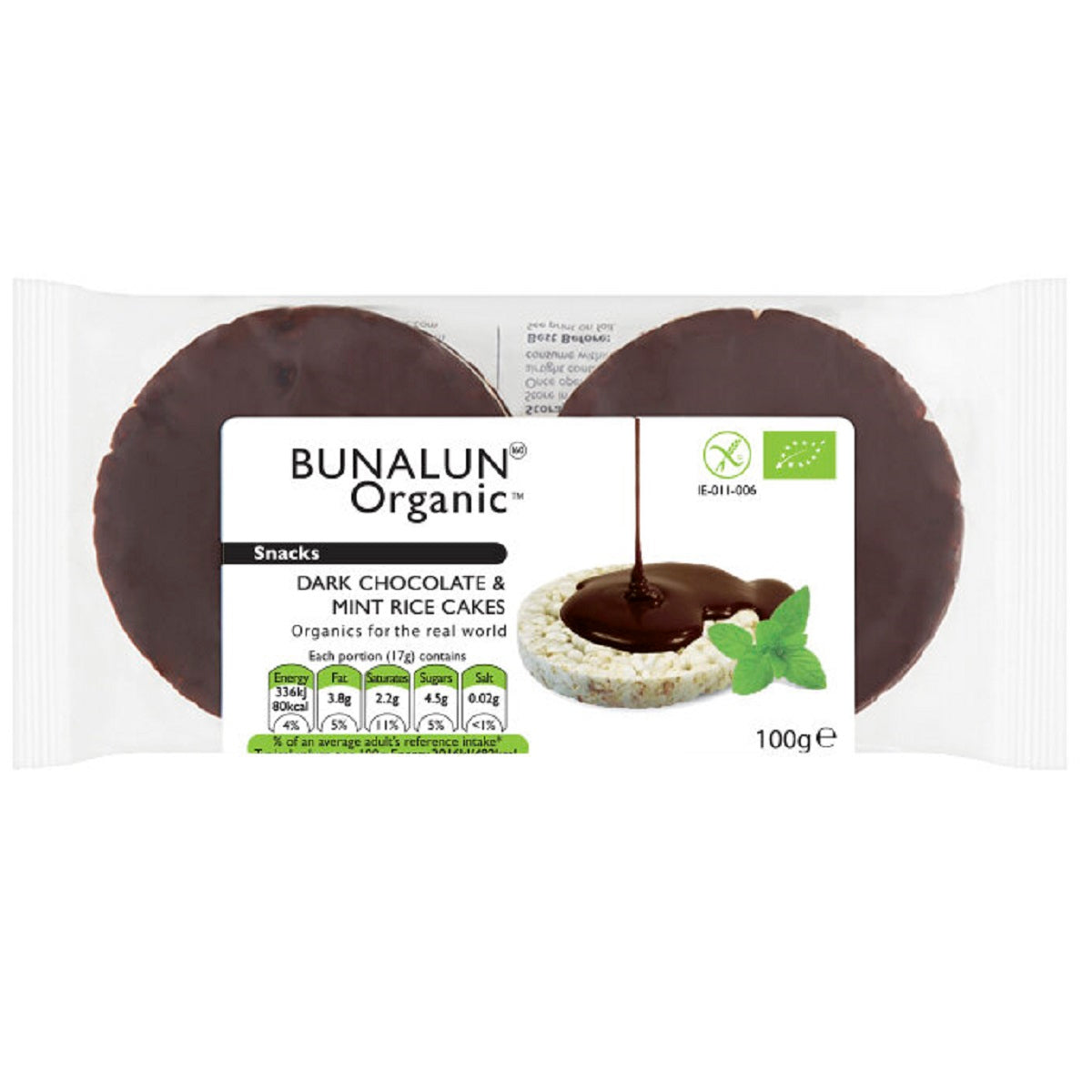 Bunalun Organic Dark Chocolate &amp; Mint Rice Cakes 100g