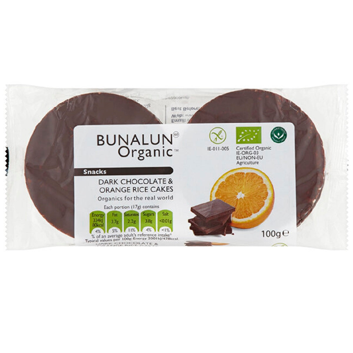 Bunalun Organic Dark Chocolate &amp; Orange Rice Cakes 100g