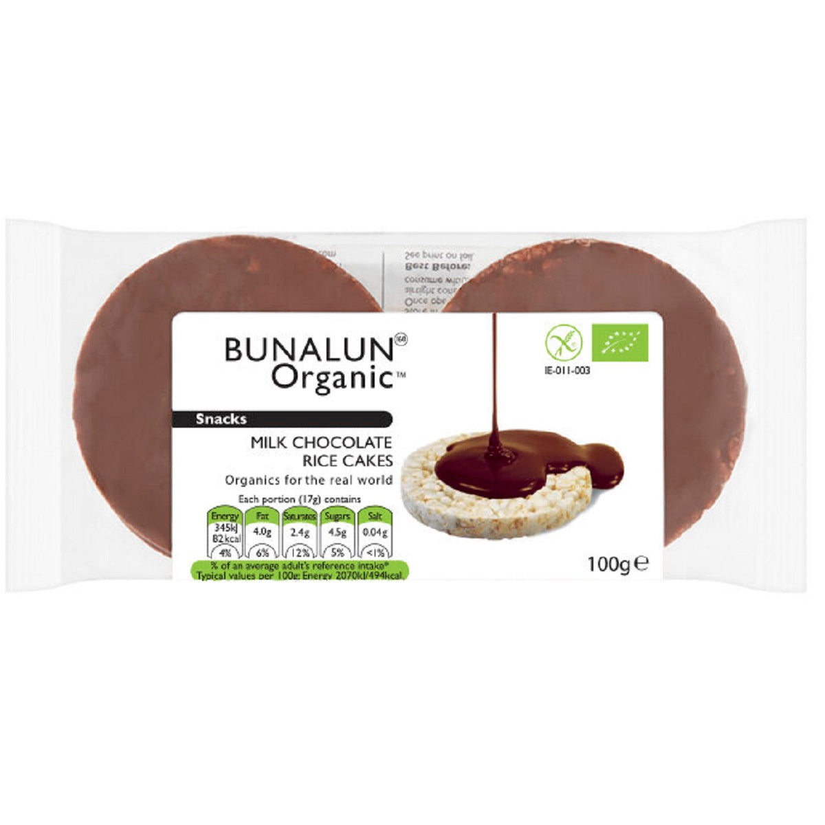 Bunalun Organic Milk Chocolate Rice Cakes 100g