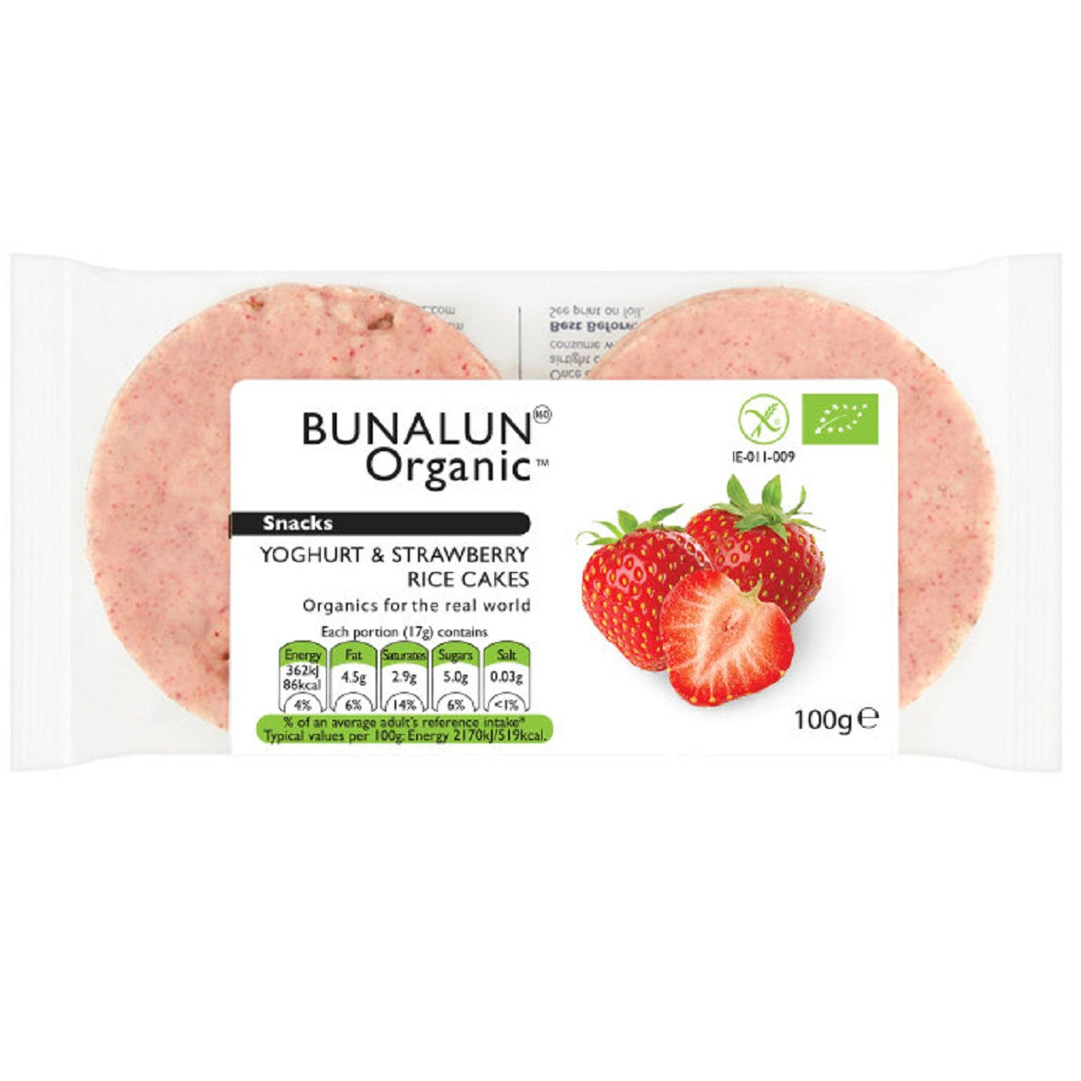 Bunalun Organic Yoghurt &amp; Strawberry Rice Cakes 100g