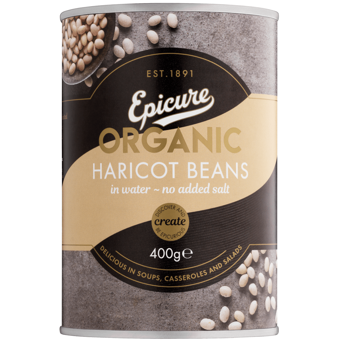 Epicure Organic Haricot Beans in water no added salt 400g