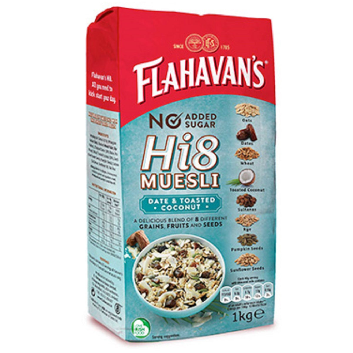 Flahavan&#39;s Hi8 Muesli Date &amp; Toasted Coconut No Added Sugar 1kg
