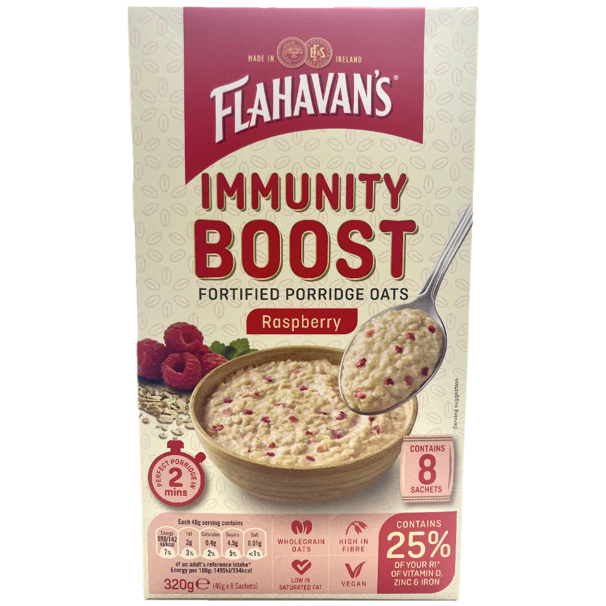 Flahavan&#39;s Immunity Boost Raspberry Porridge Oats 8 pack 320g