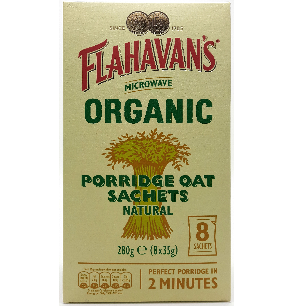 Flahavan&#39;s Microwave Organic Porridge Oat Natural 280g x8 sachets