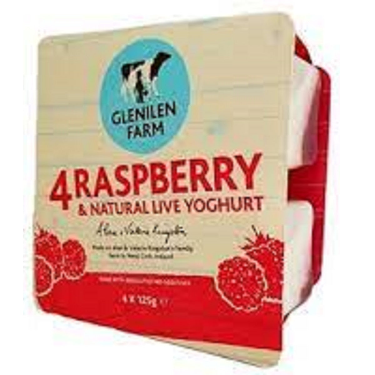 Glenilen Farm Raspberry &amp; Natural Live Yoghurt 4x125g