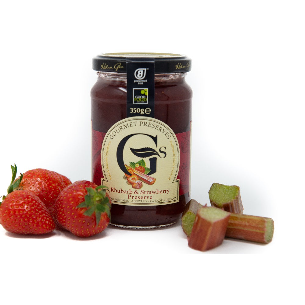 G&#39;s Gourmet Preserves Rhubarb and Strawberry Jam 340g