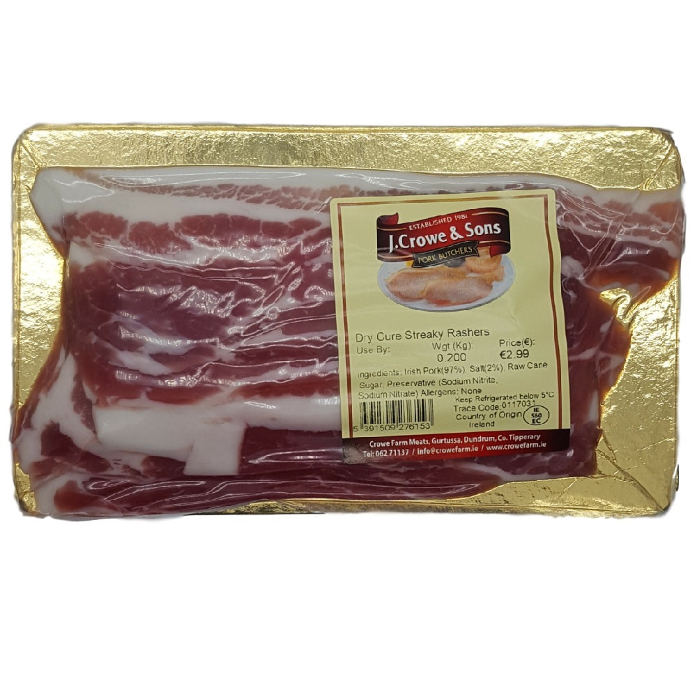 J. Crowe & Sons Dry Cure Streaky Rashers 200g - Ardkeen Quality Food Store