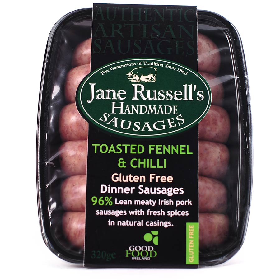 Jane Russell’s Handmade Sausages Gluten Free Toasted Fennel &amp; Chilli Dinner Sausages 320g