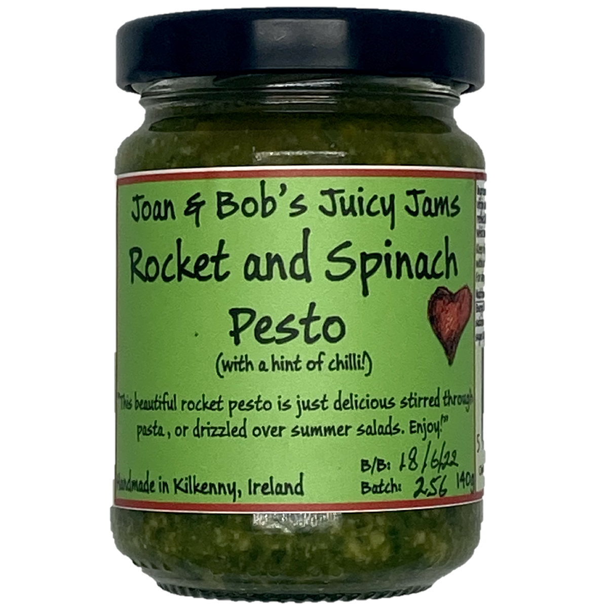 Joan &amp; Bob&#39;s Juicy Jams Super Spinach &amp; Rocket Pesto 140g