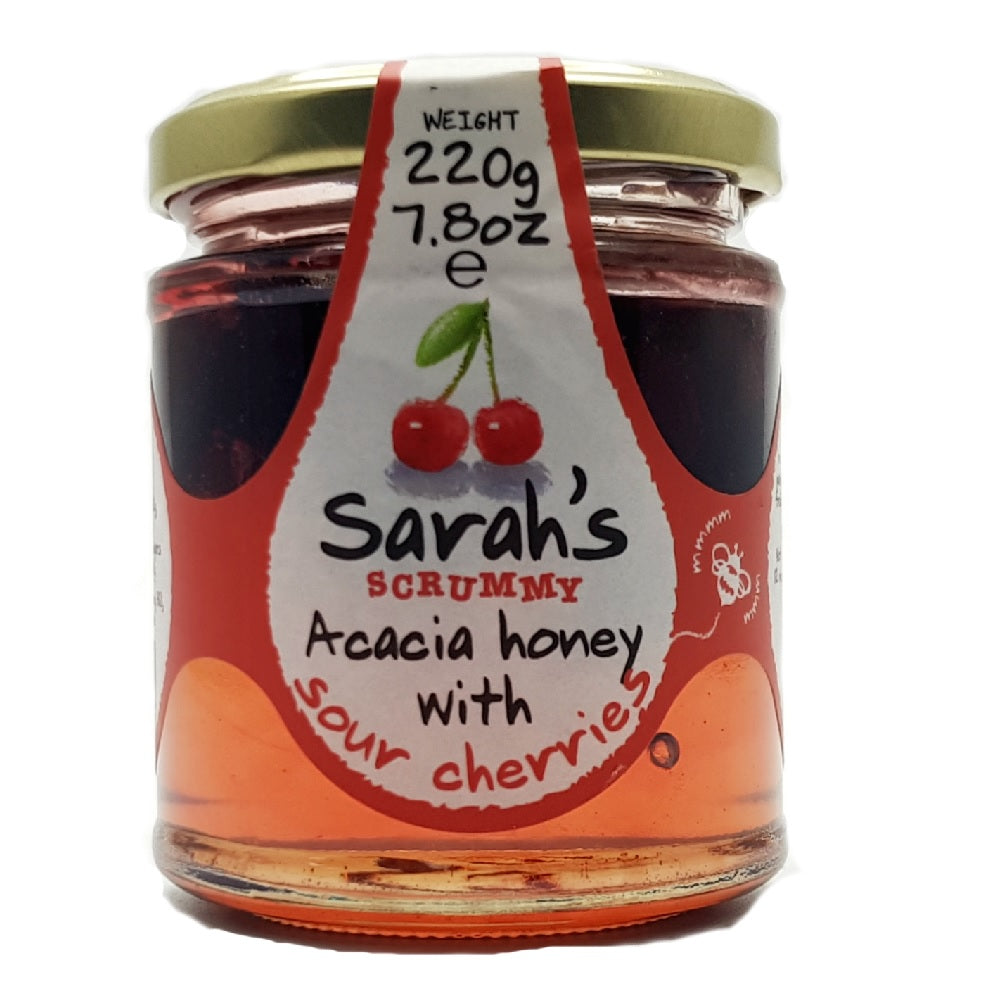 Sarah&#39;s Scrummy Acacia Honey with Sour Cherries 220g